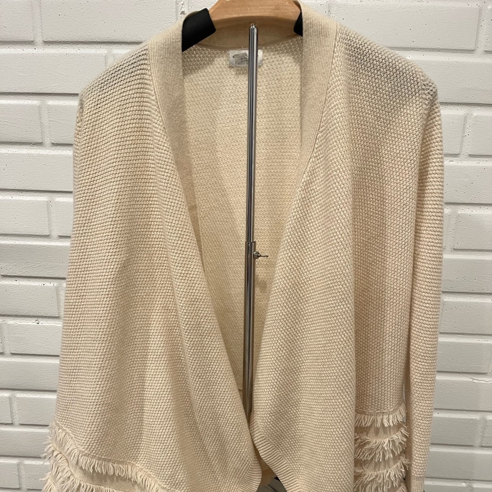 Club Monaco Cream Fringe Cardigan